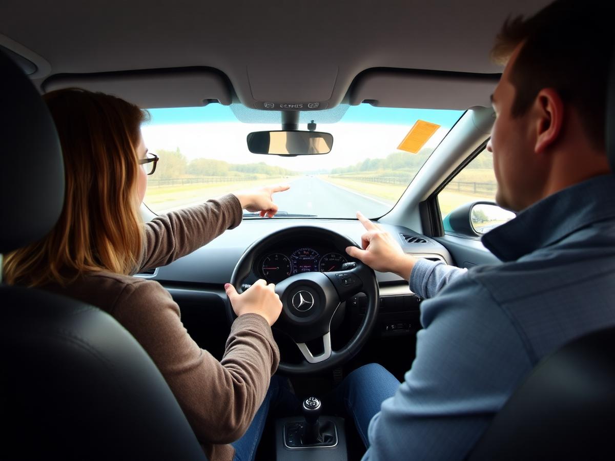 Instructor coaching a learner driver during an intensive lesson